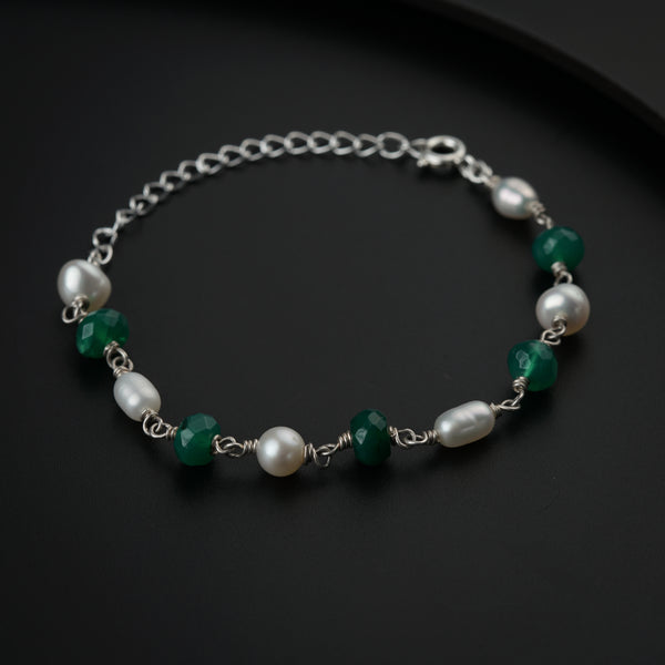 Green Onyx Stone with Pearls Bracelet