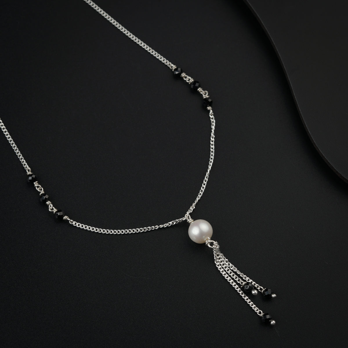 Handmade Silver Single Pearl Mangalsutra with Black Spinel