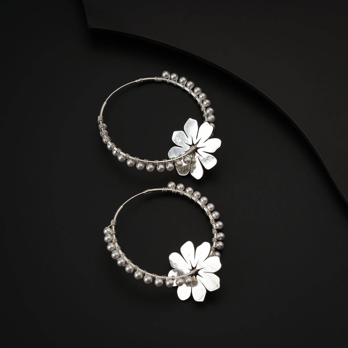 Silver Wildflower Hoops with Pearls