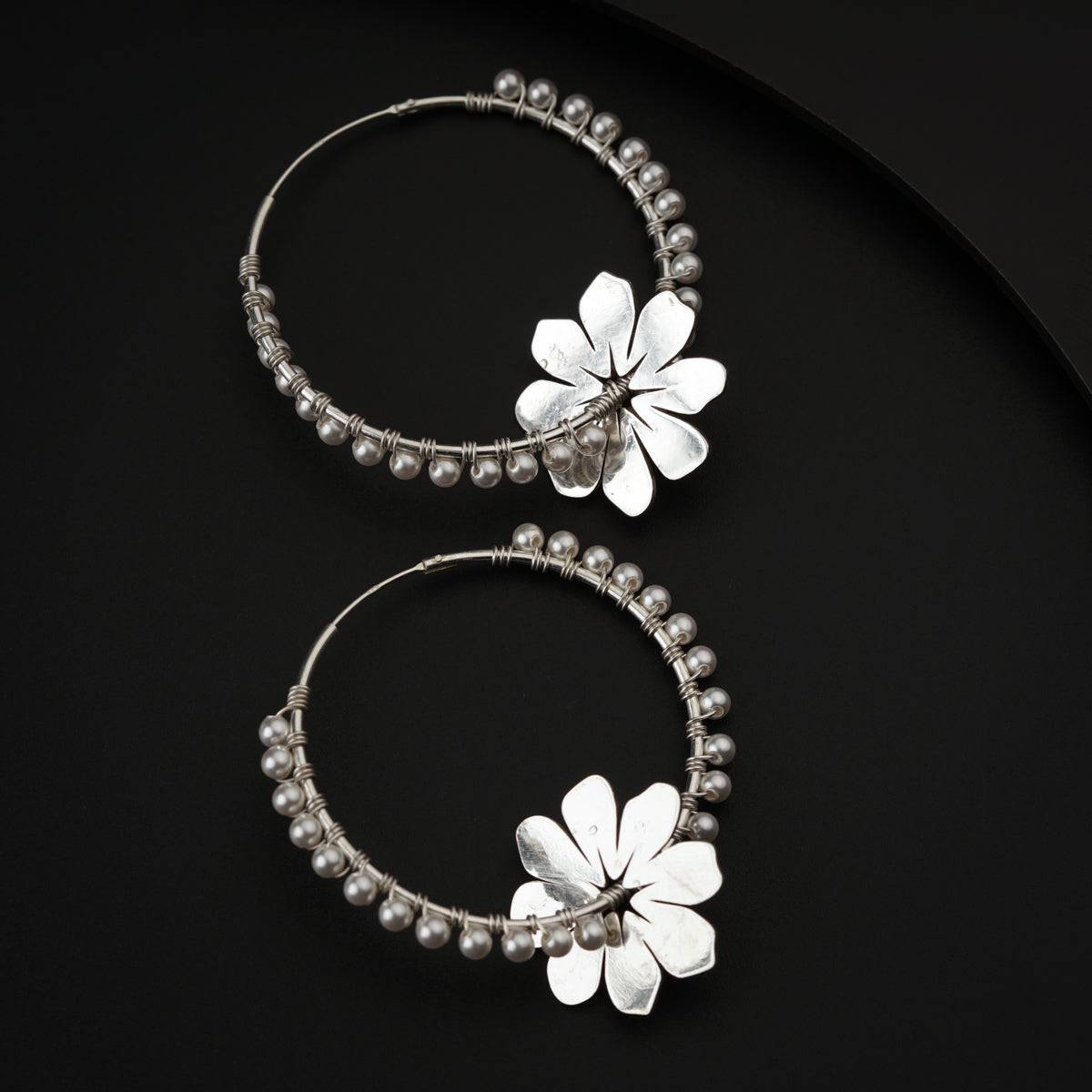 Silver Wildflower Hoops with Pearls