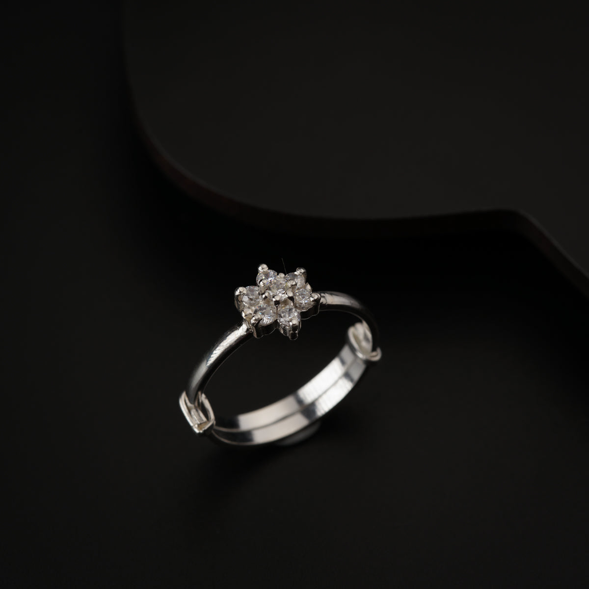 Silver CZ Flower Ring Small