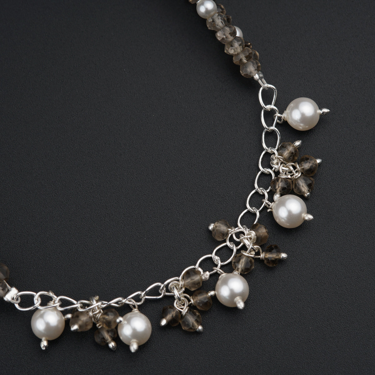 Silver Choker with Smokey Quartz and Pearls