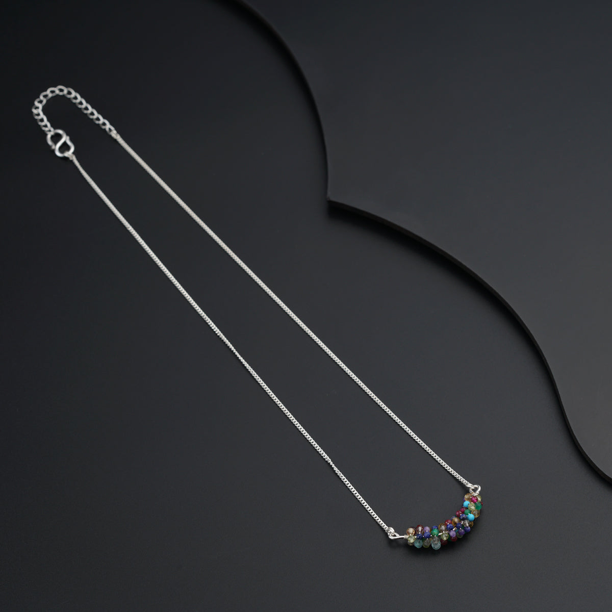 Silver Chain Necklace with Multicolor Stones