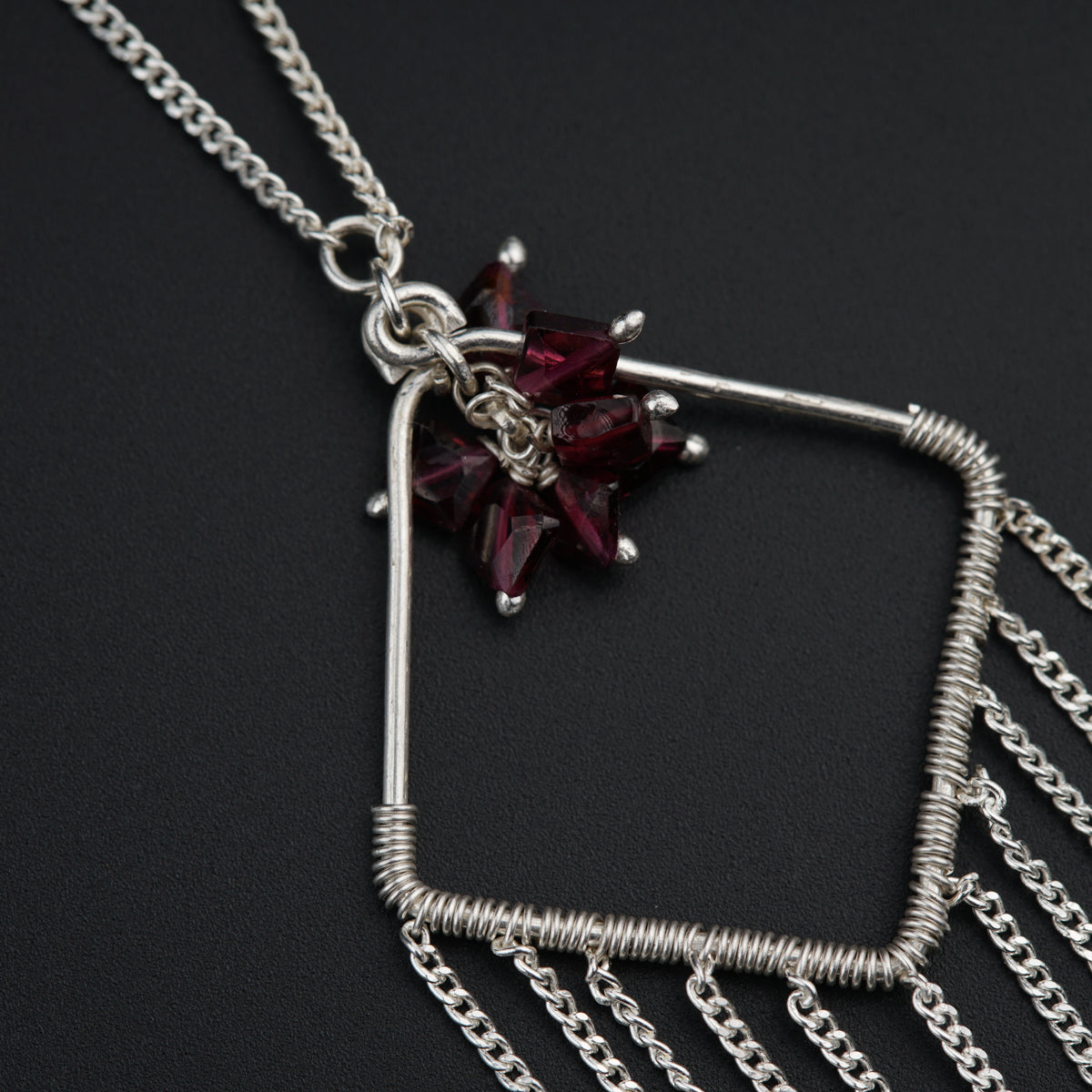 Silver Garnet Chain Necklace