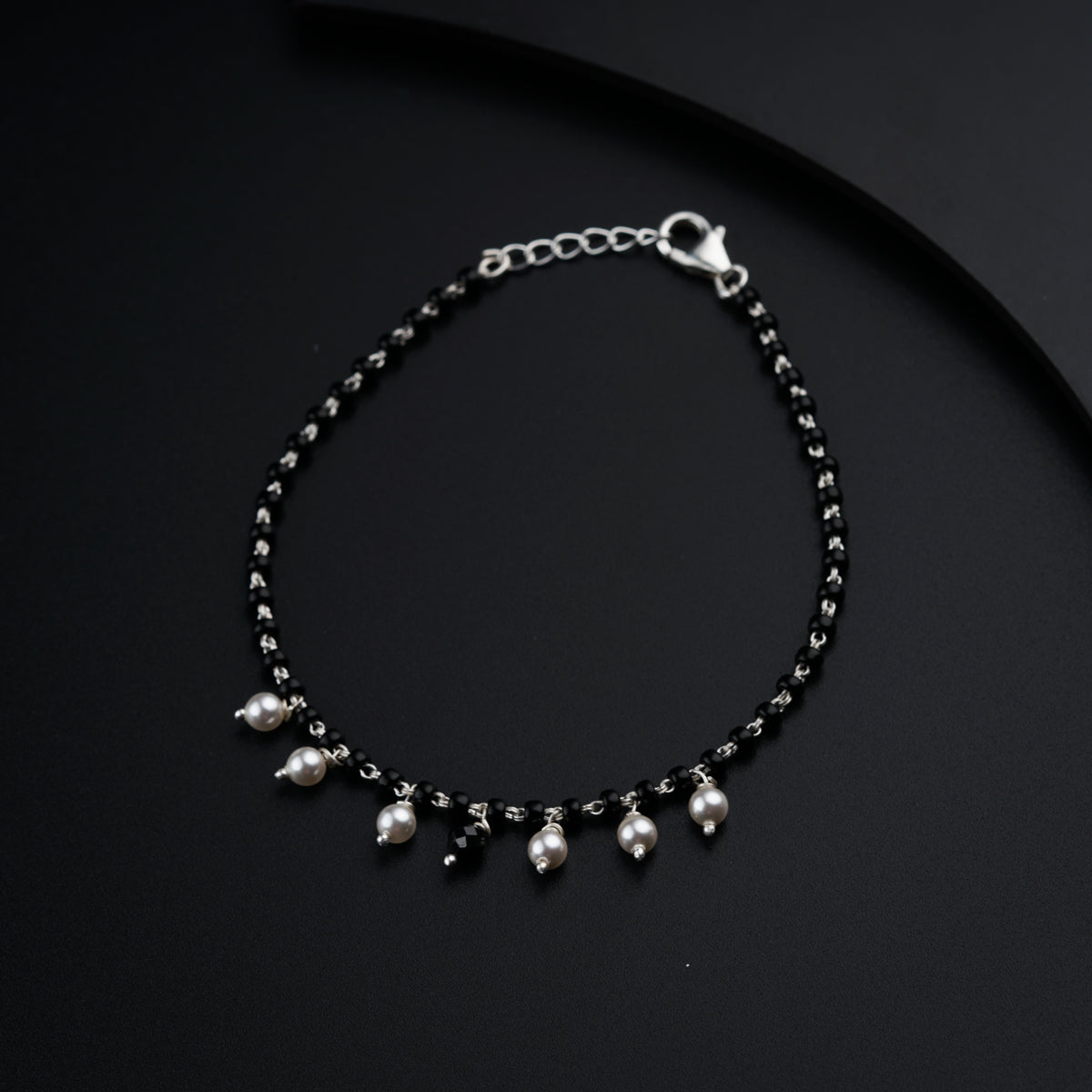 Sterling silver Chain 2024 Bracelet W/ Black Pearl