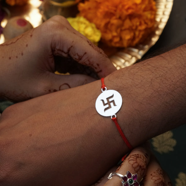 Handcrafted Silver Rakhi: Swastik