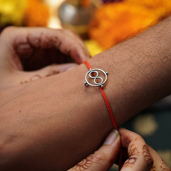 Silver Infinity Round Rakhi: Small