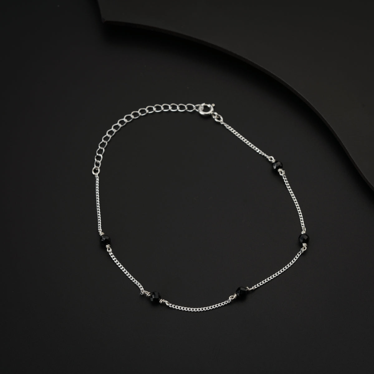 Black Spinel Silver Anklet