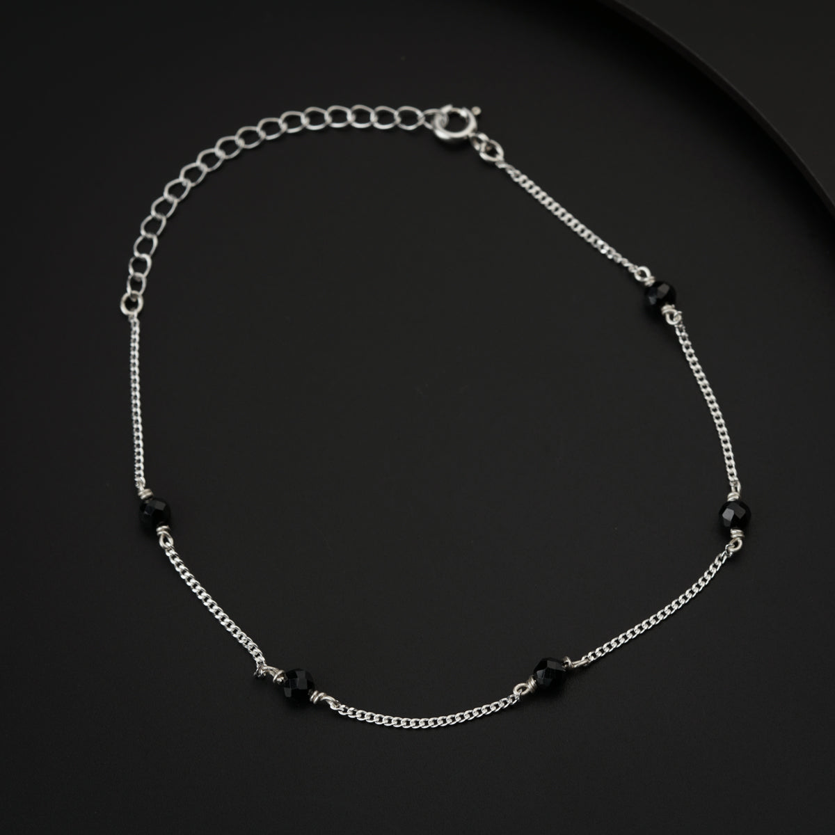 Black Spinel Silver Anklet