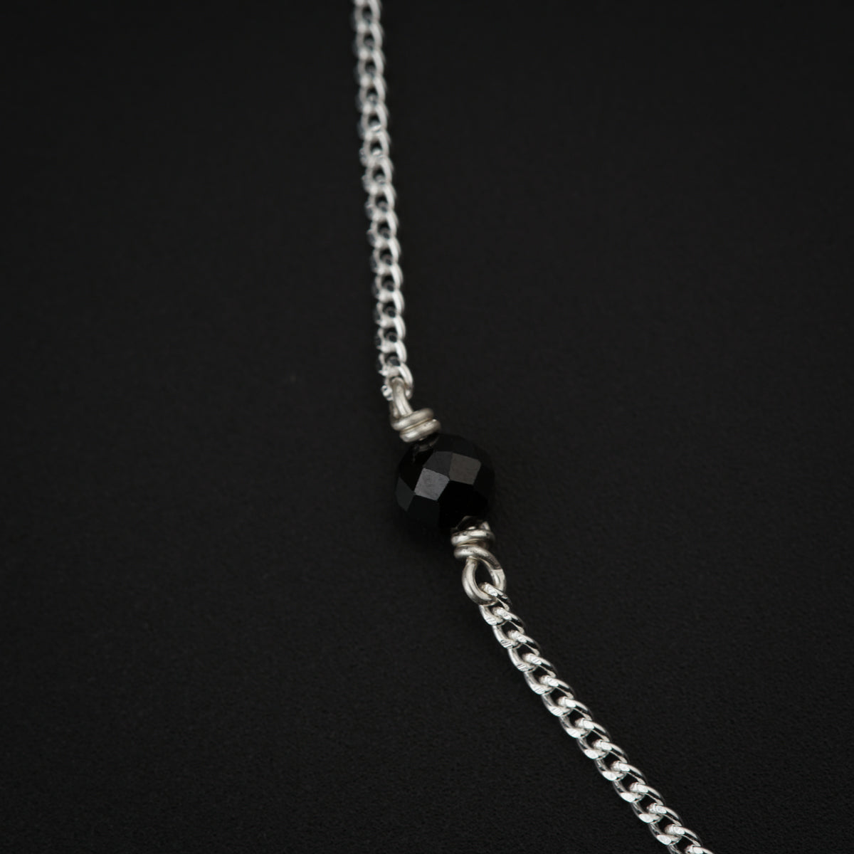 Black Spinel Silver Anklet