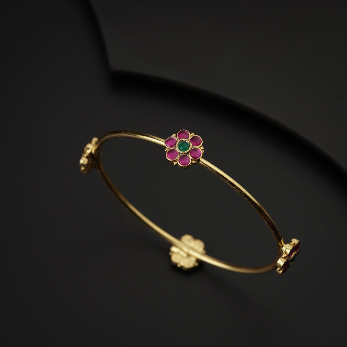 Pink Flower Bangle Gold Plated