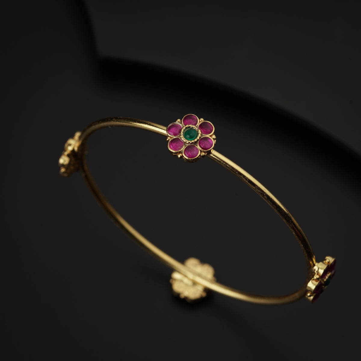 Pink Flower Bangle Gold Plated