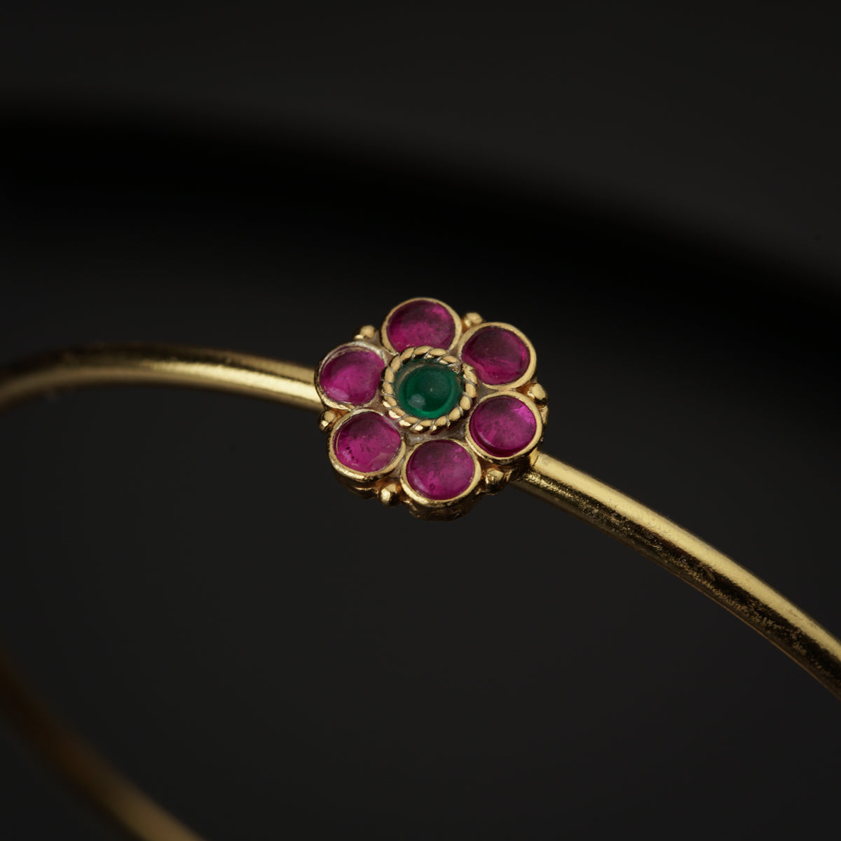 Pink Flower Bangle Gold Plated