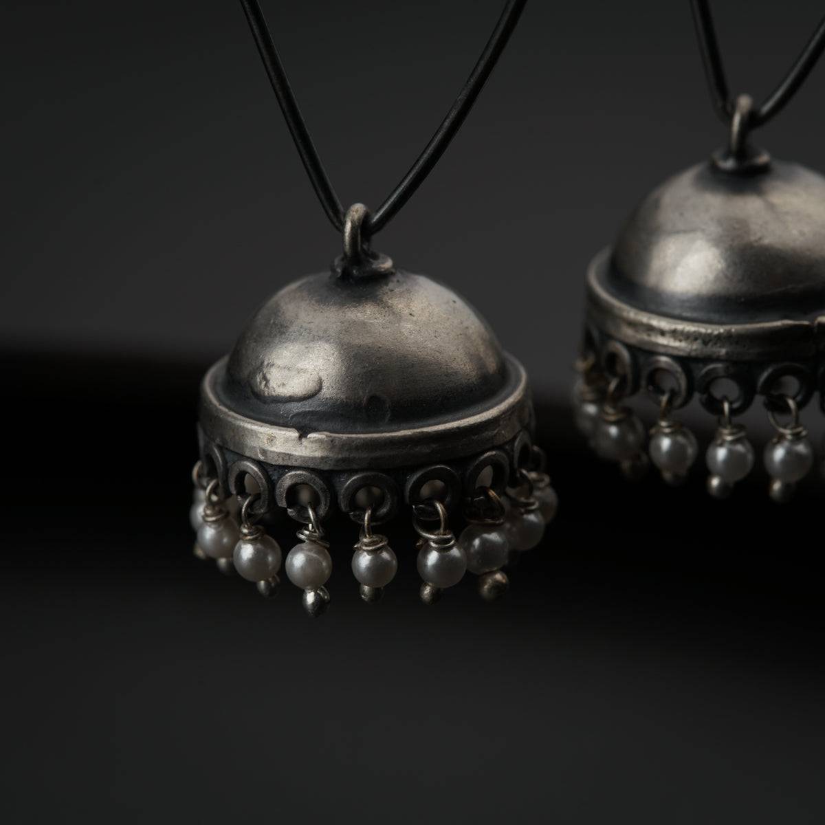 Oxidized Silver Jhumki: Medium