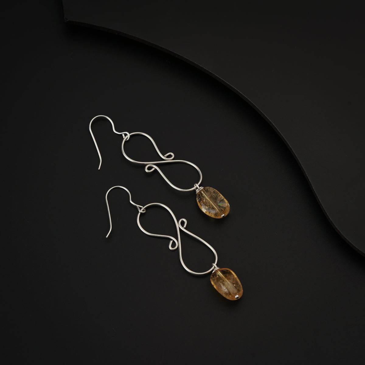 Silver Wire with Citrine Earring