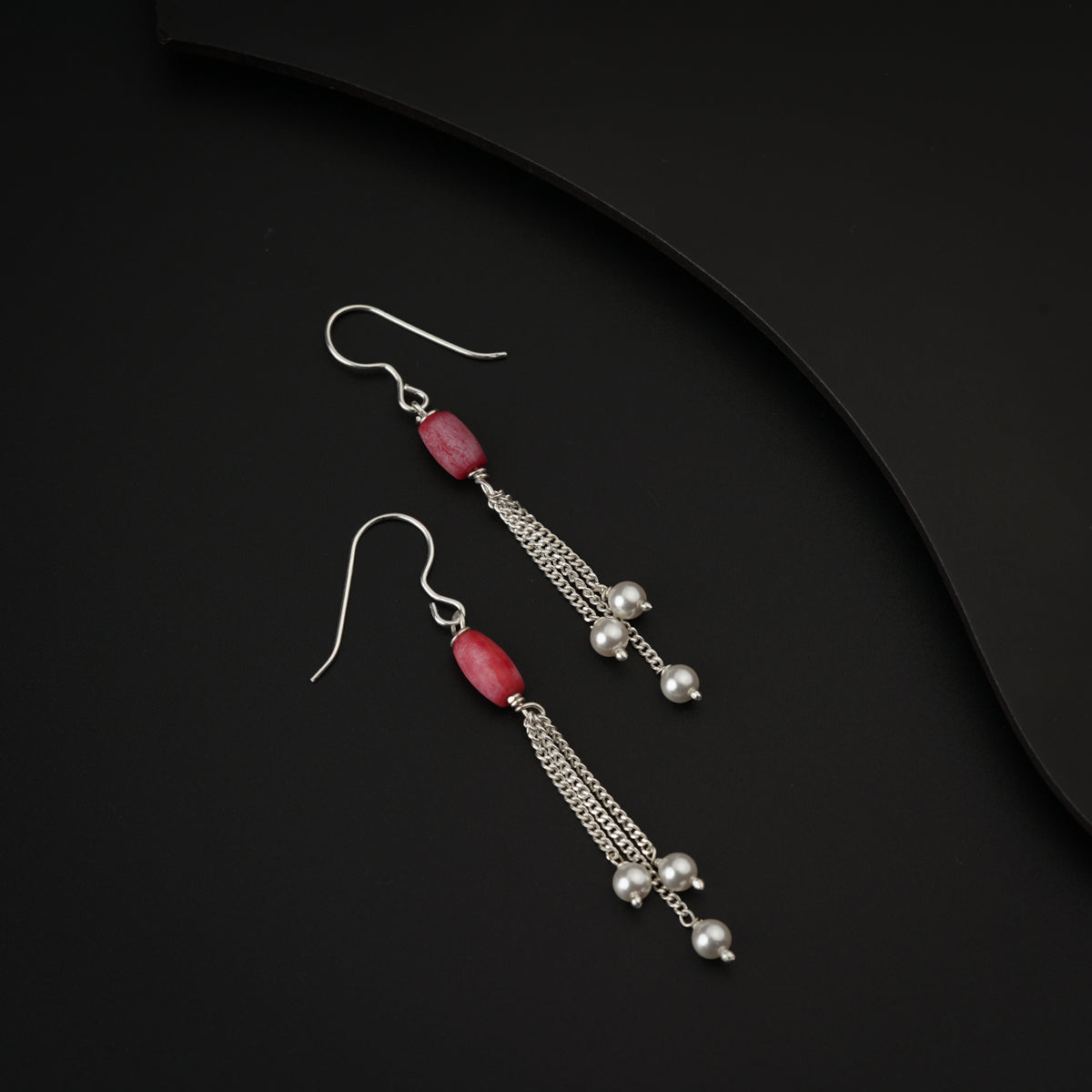 Coral with Pearl Drop Silver Earring