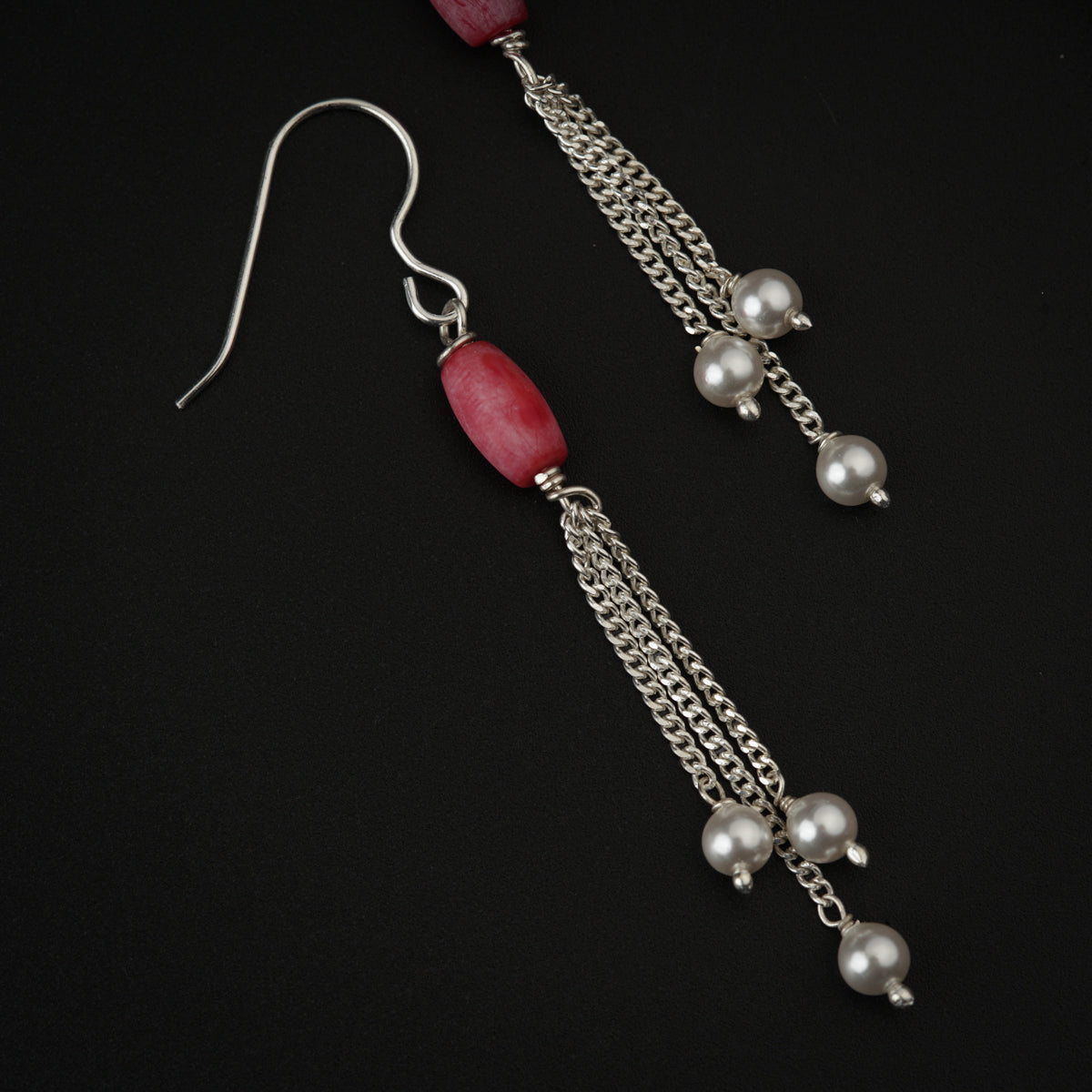 Coral with Pearl Drop Silver Earring