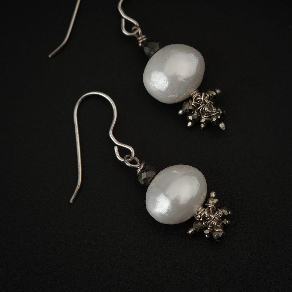 Pearls with Pyrite Silver Earring