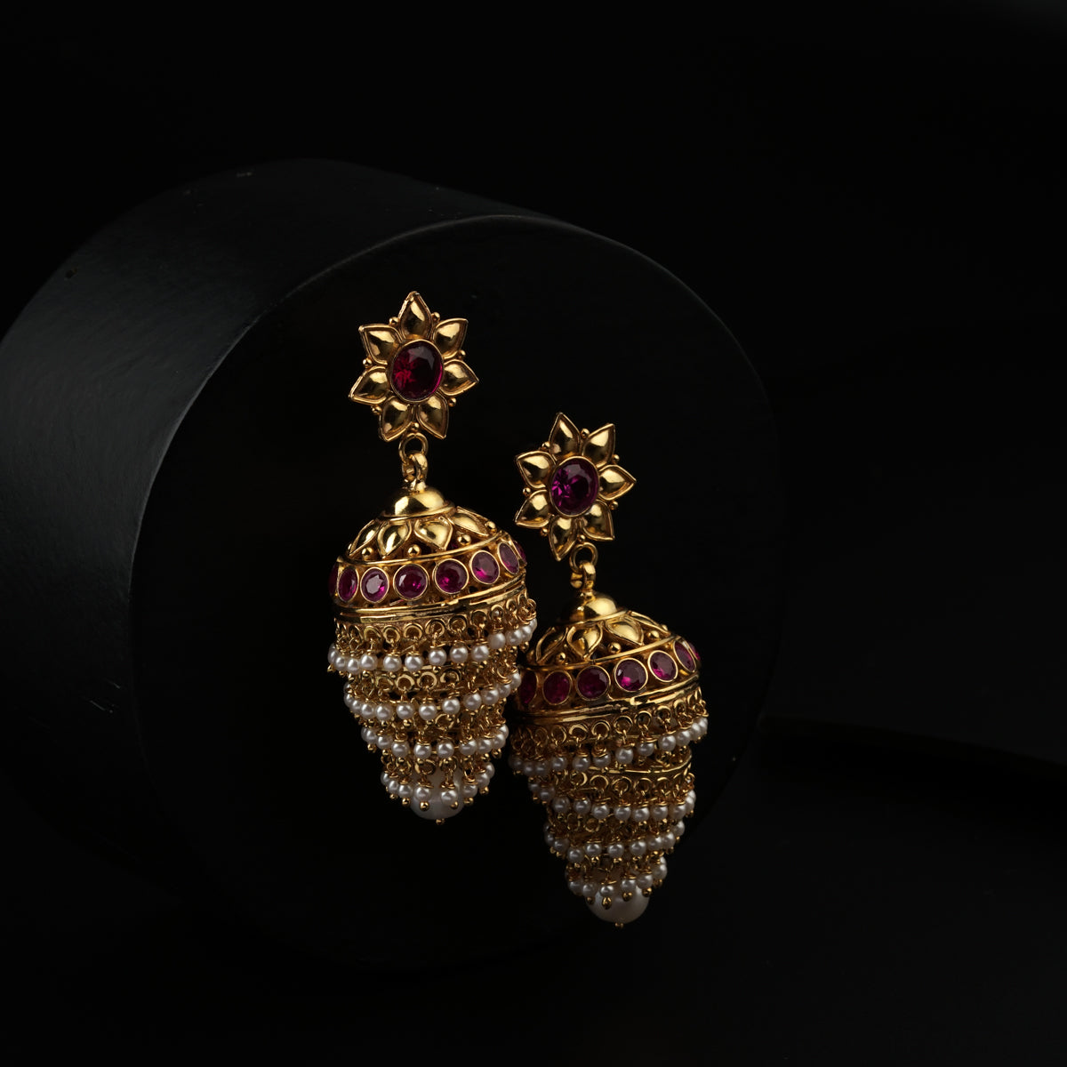 Silver Jhumki with Pearl Gold Plated