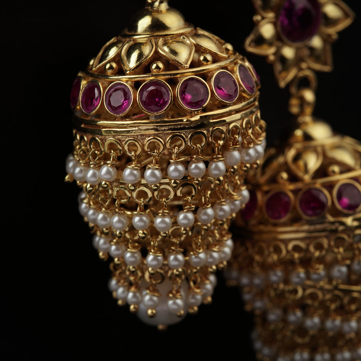 Silver Jhumki with Pearl Gold Plated