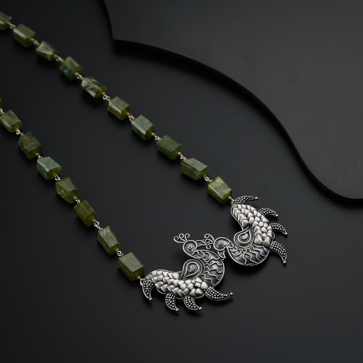 Silver Peacock Necklace with Vasonite stones