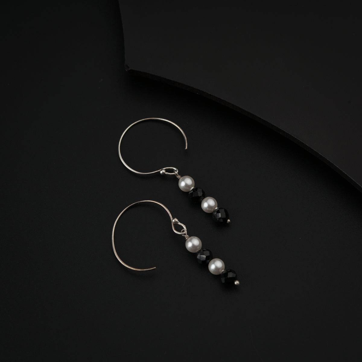 Pearls and Black Spinel Silver Earring