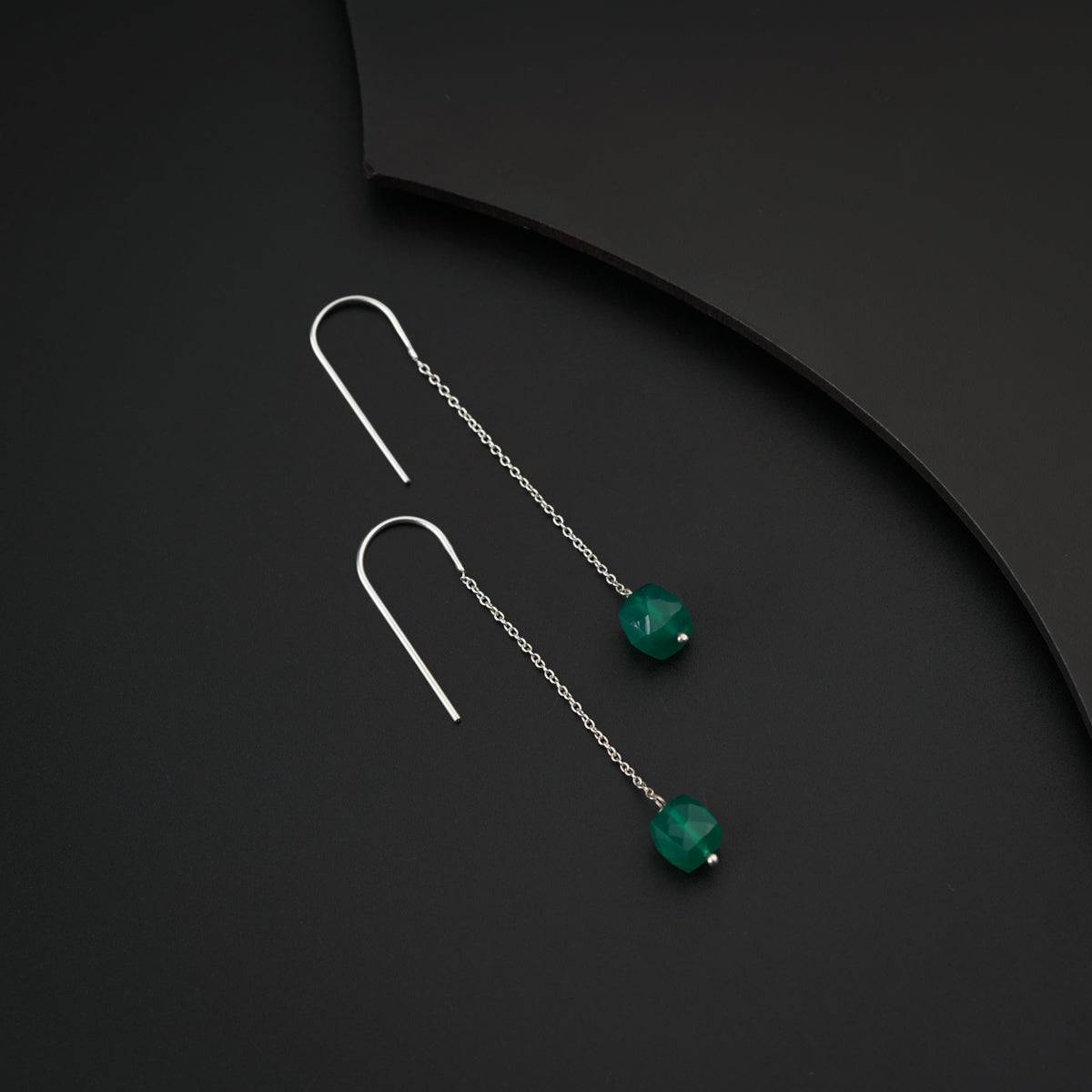 Green Onyx Drop Silver Earring