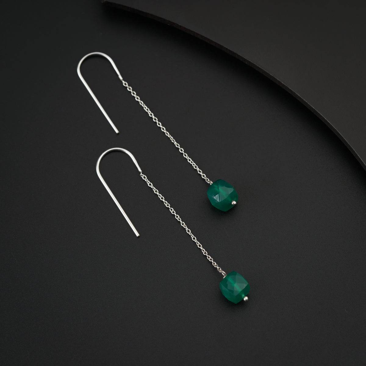 Green Onyx Drop Silver Earring