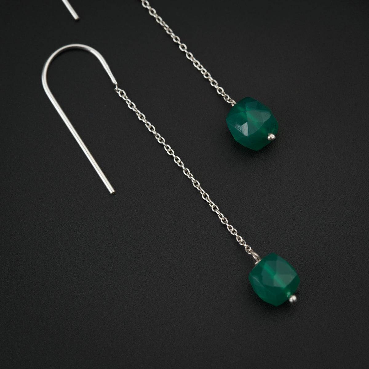 Green Onyx Drop Silver Earring