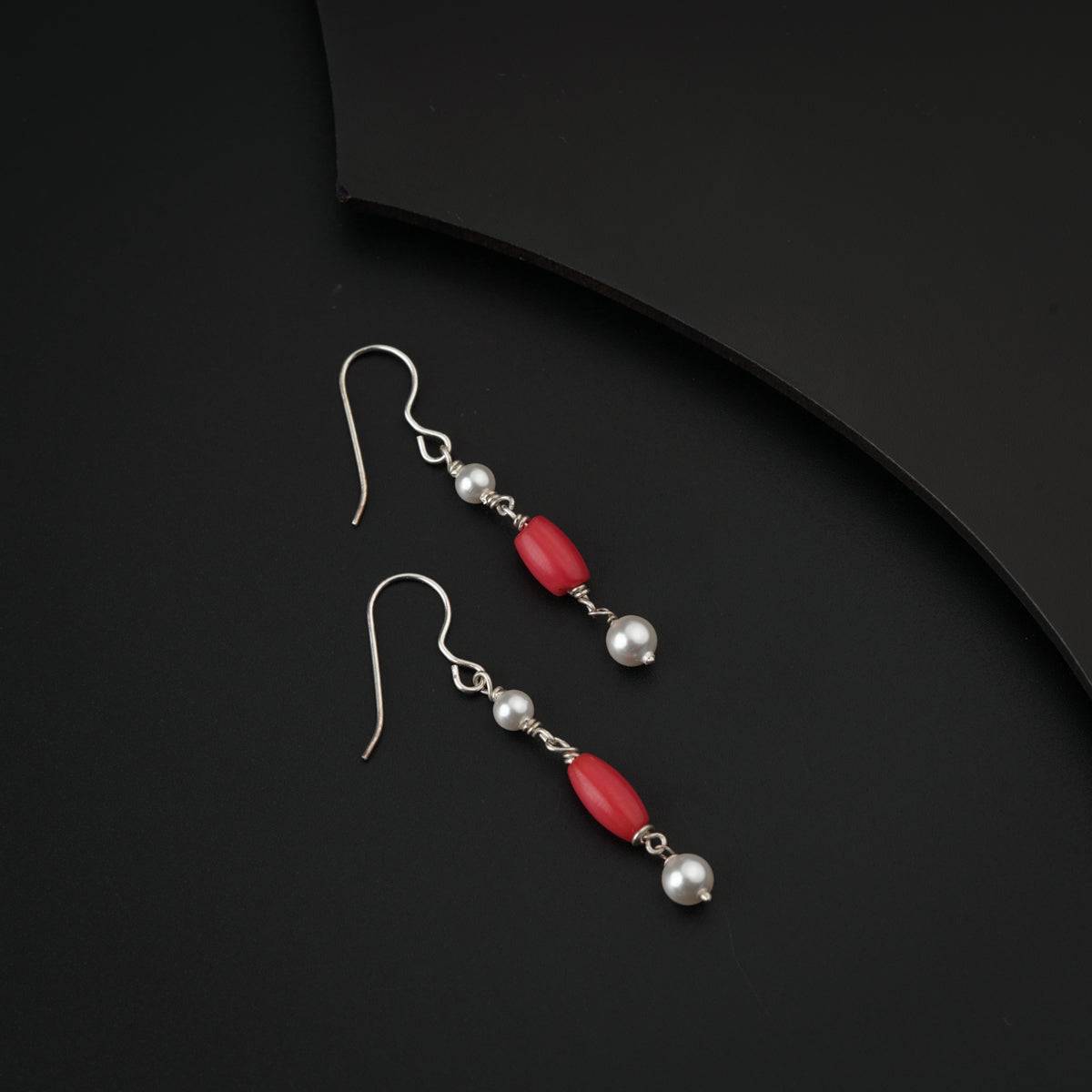 Pearl with Coral Silver Earring