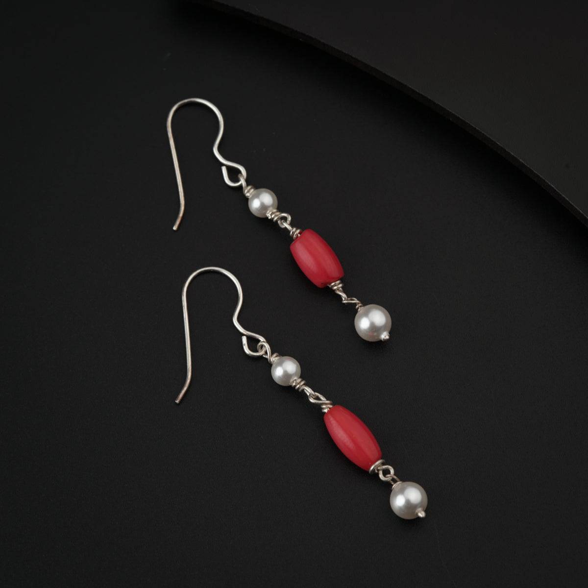 Pearl with Coral Silver Earring