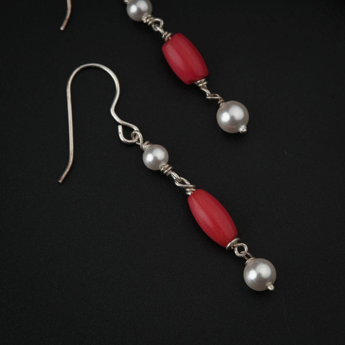 Pearl with Coral Silver Earring