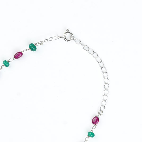 Silver Bageecha Flower Set with Rubies & Green Onyx