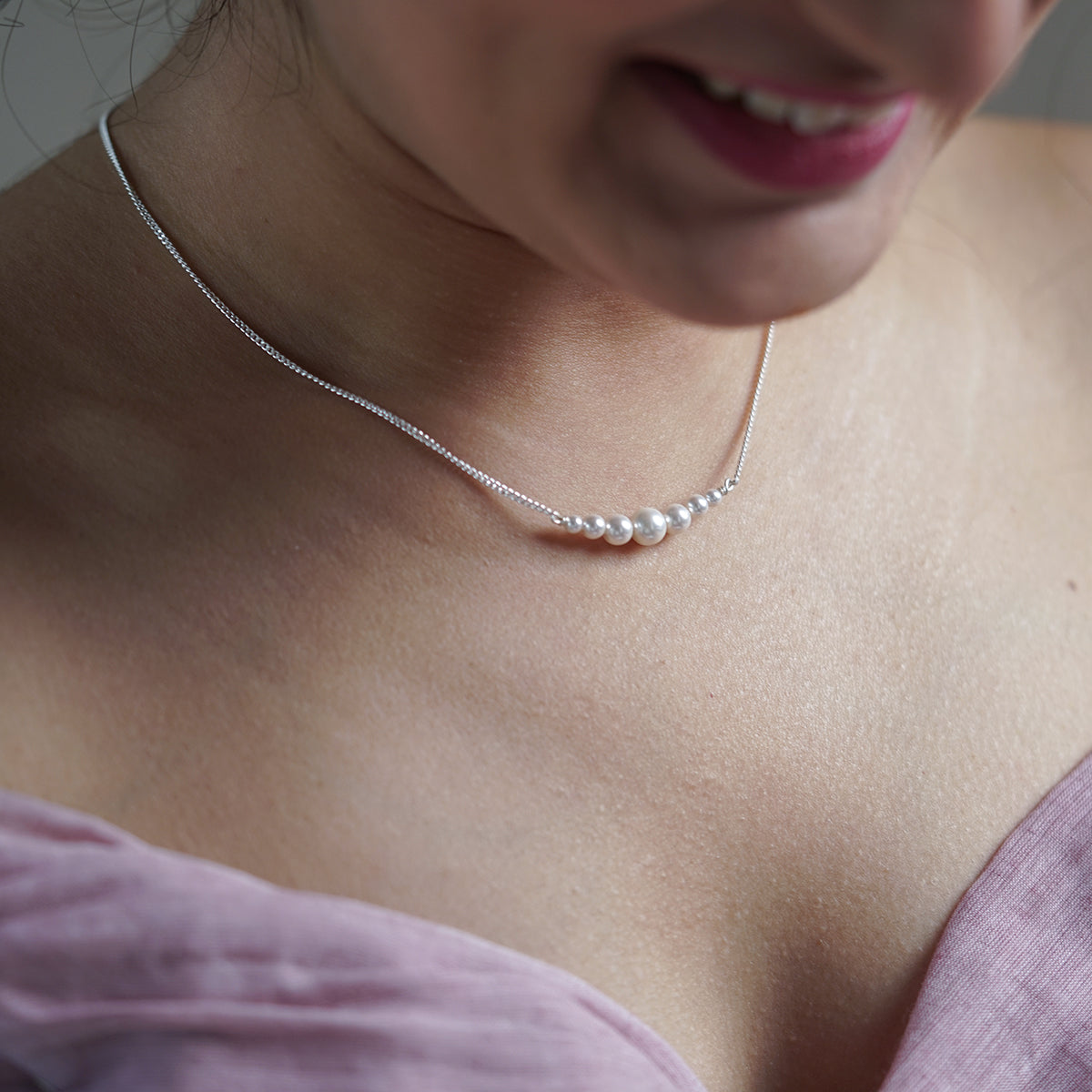 Dainty Pearls Silver Necklace