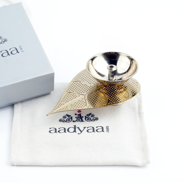 Silver Plated Metal Alloy Leaf Diya