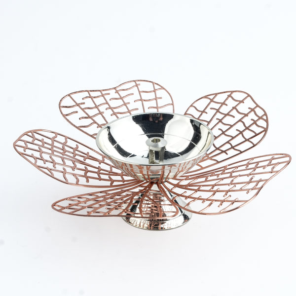Silver Plated Metal Alloy Flower Diya