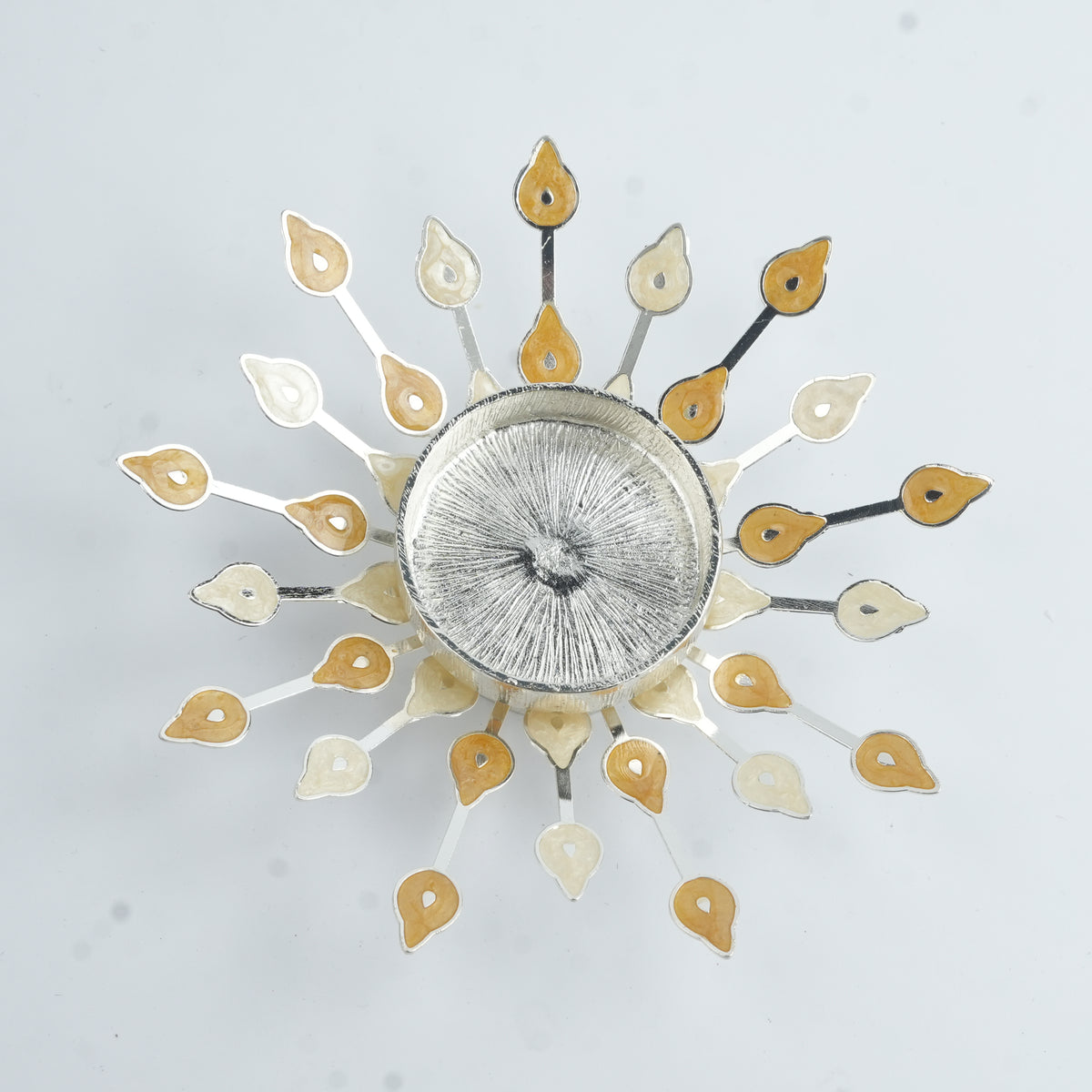 Silver Plated Candle Diya with Yellow & Beige Enamel