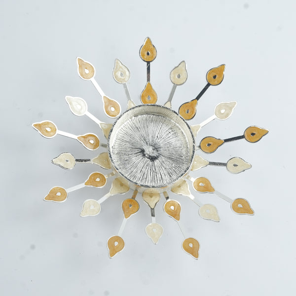 Silver Plated Candle Diya with Yellow & Beige Enamel