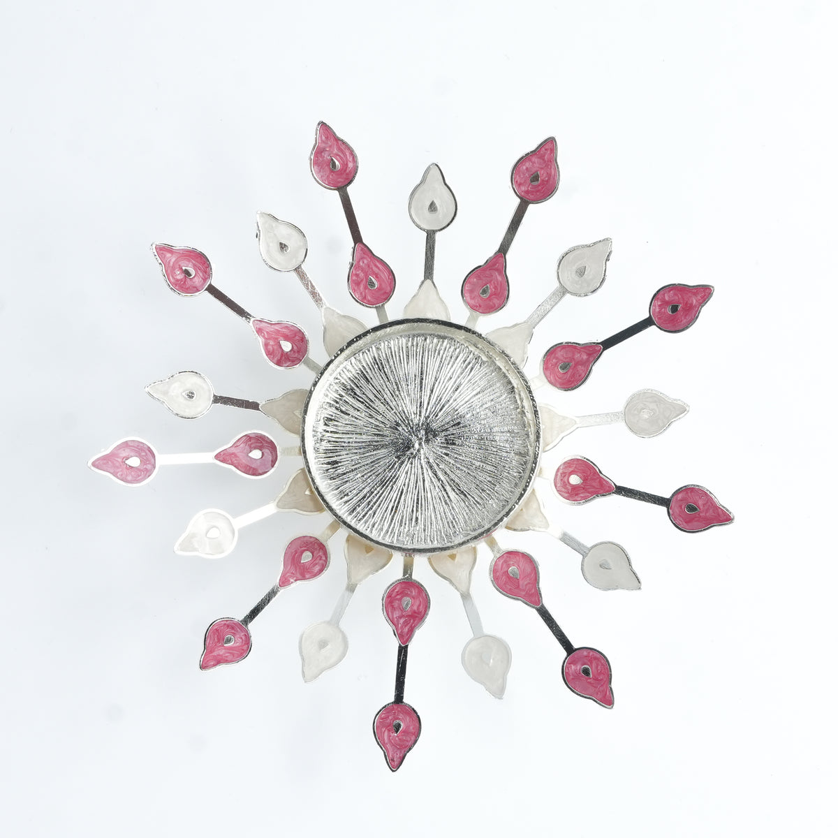Silver Plated Candle Diya with Pink & Beige Enamel
