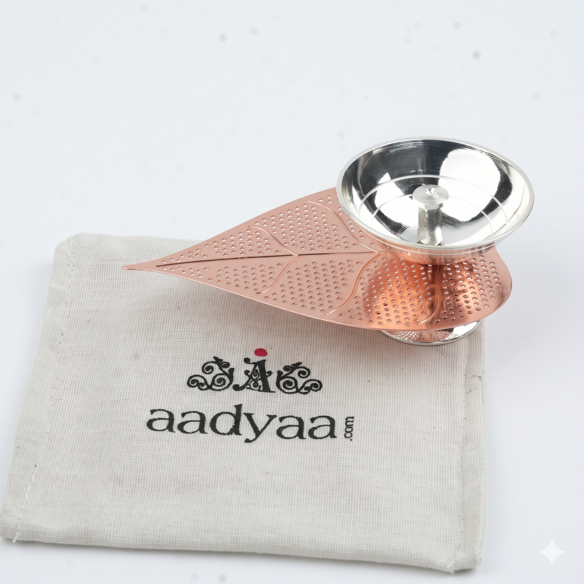 Silver Plated Metal Alloy Leaf Diya