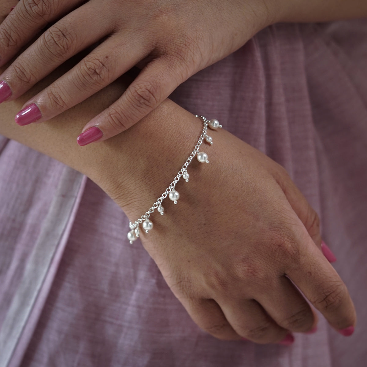 Silver Chain with Pearls Bracelet