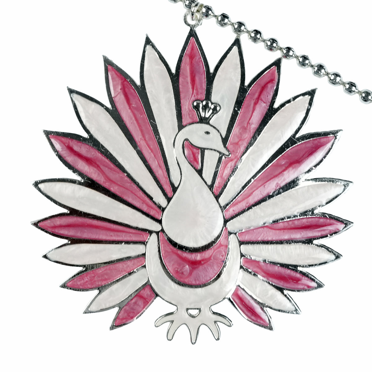Silver Plated Leaf & Peacock Toran with Pink Enamel