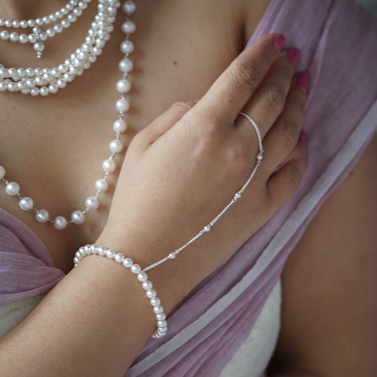 Elegant Pearl Hand Chain Bracelet