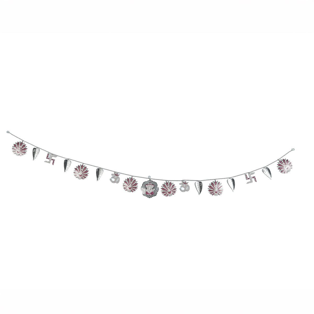 Silver Plated Leaf & Peacock Toran with Pink Enamel