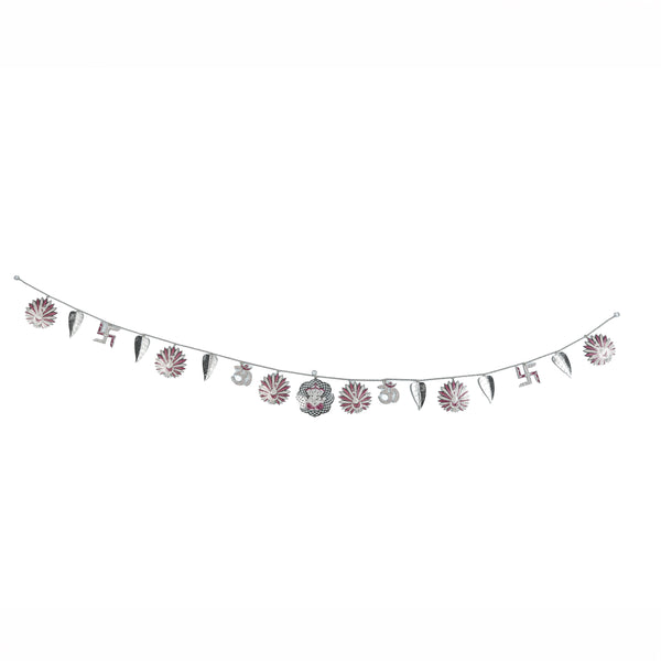 Silver Plated Leaf & Peacock Toran with Pink Enamel