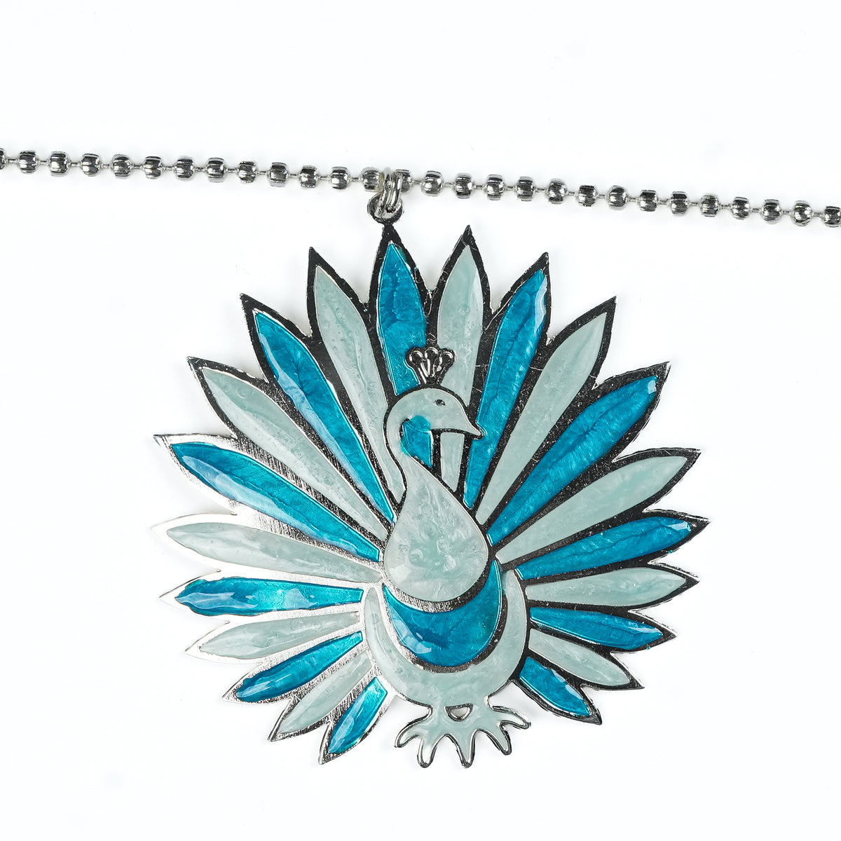 Silver Plated Leaf & Peacock Toran with Blue Enamel