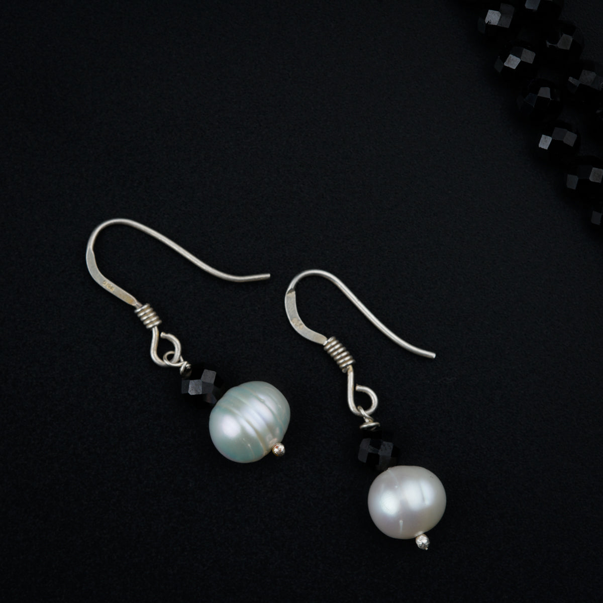 Silver two layer set with Black Spinel and Pearls