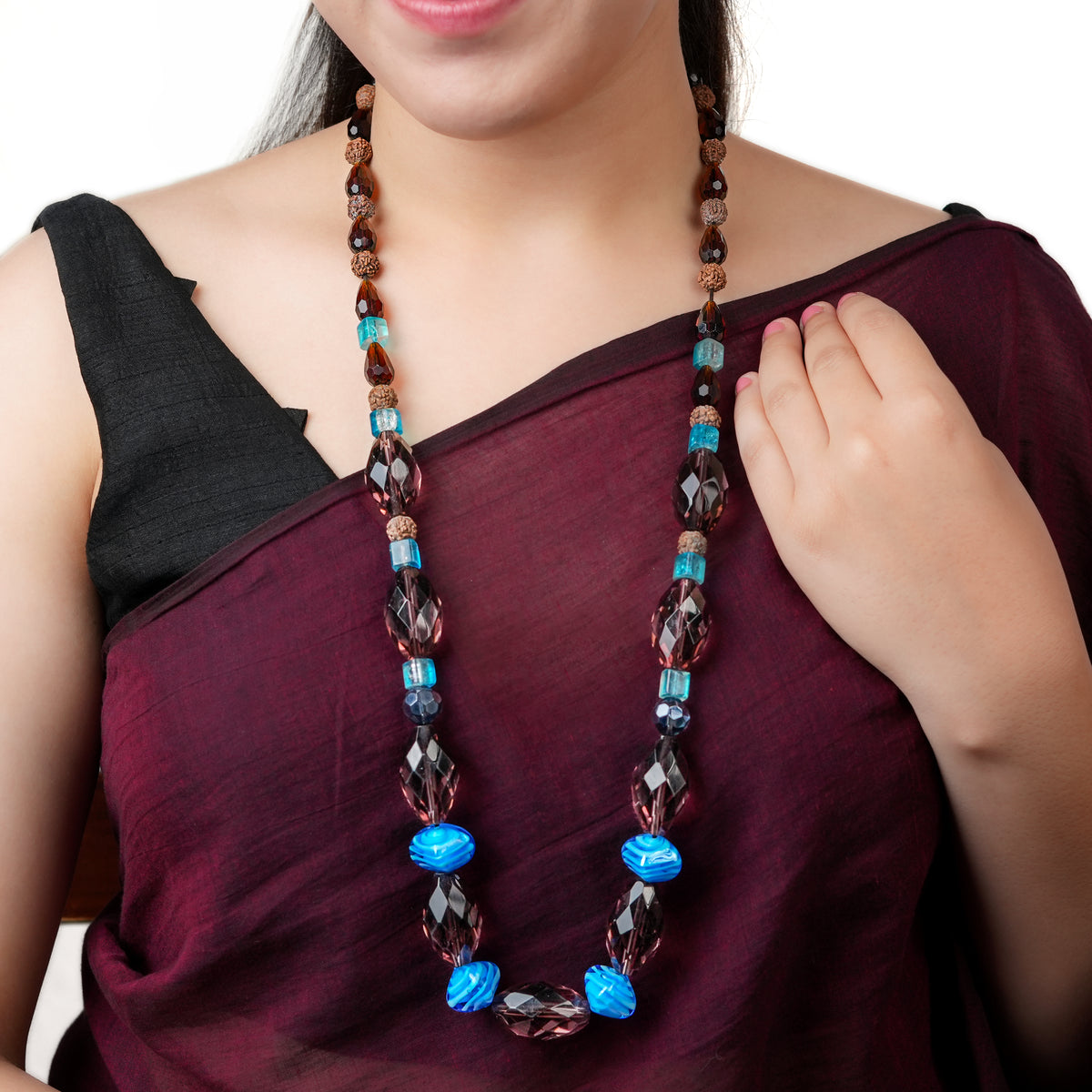Rudraksha & Glass Bead Necklace