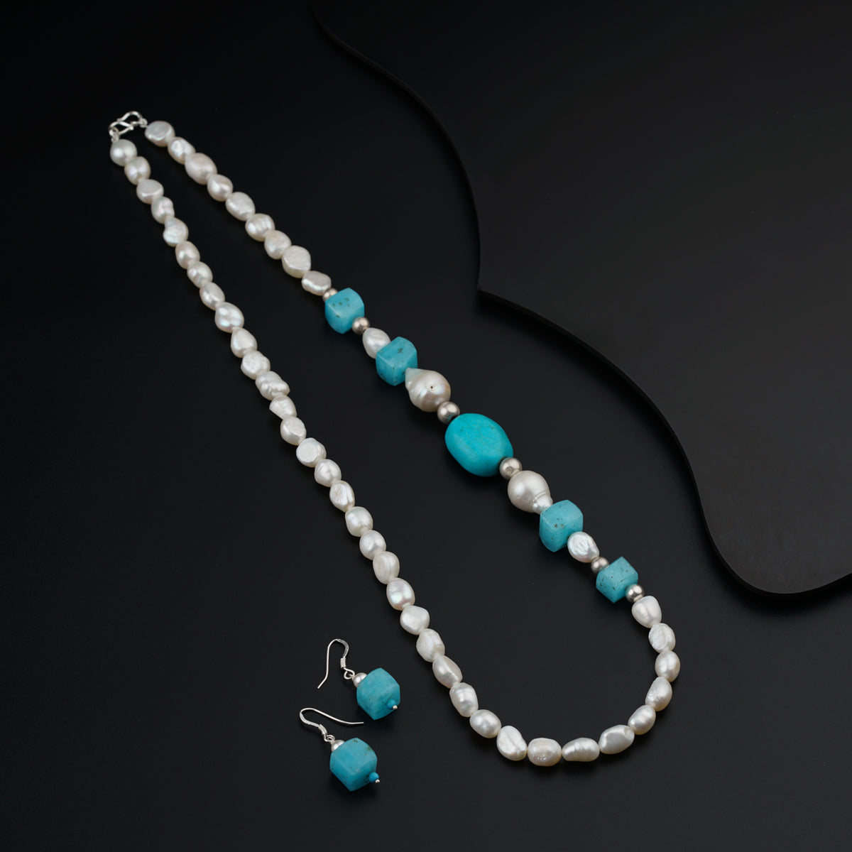 Silver Set with Larimar stones and Fresh Water Pearls