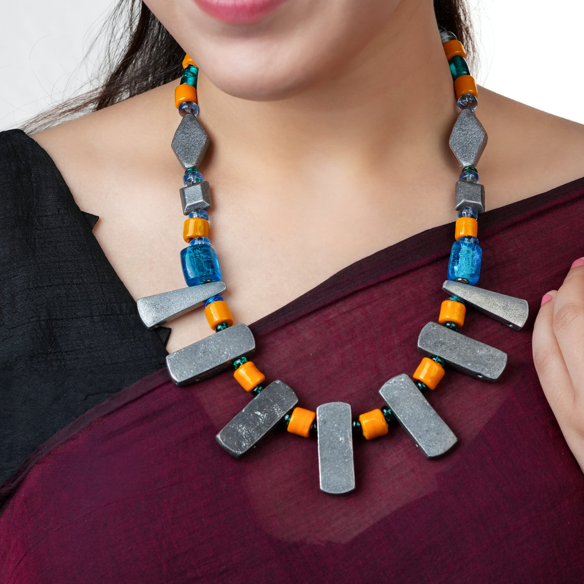 Glass & Aluminium Bead Necklace